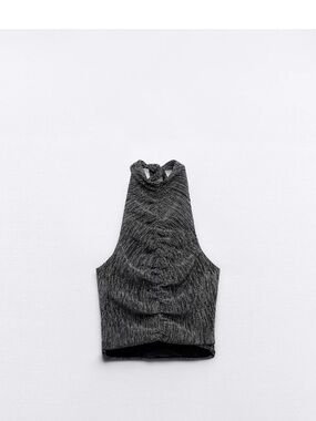 Zara Metallic Black Thread Halter Neck Top (XS)